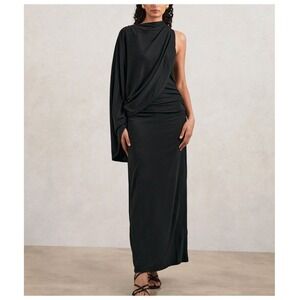 Acler Oddler Jersey Draped Midi Dress Draped Overlay Ruched in Black Size 10 NWT